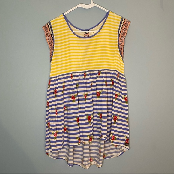 Matilda Jane Adventure Begins On My Mind Top Size Small Cap Sleeves Striped - Picture 1 of 8